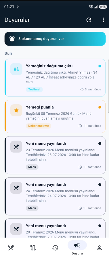 Duyurular ekranı